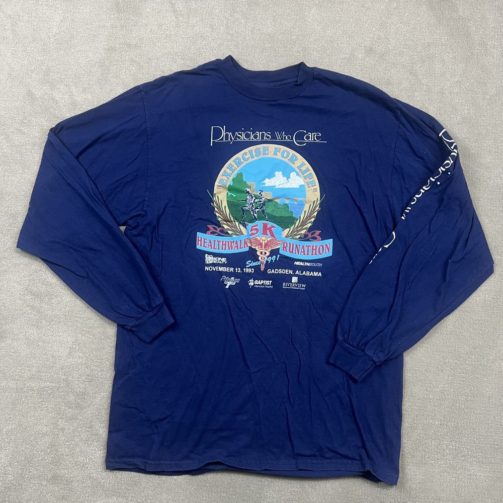 Vintage Hanes Shirt Mens XL Navy Blue Physicians Who Care 5K Runathon 1993